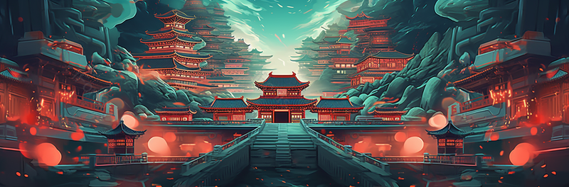 国潮风宫殿大气背景,插画/手绘图,插画/手绘图库,插画/手绘图下载,插画/手绘